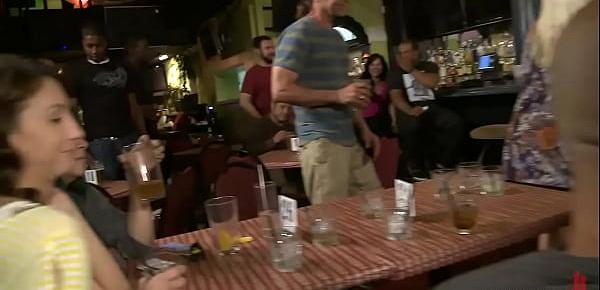 Bound blond anal banged in public